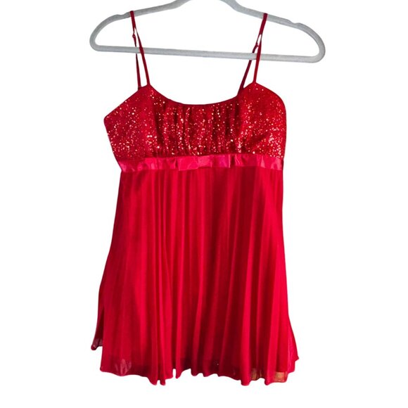 Rampage Womens Sleeveless Pleated Babydoll Top Red Sequin Medium Y2K Holiday - Picture 1 of 9